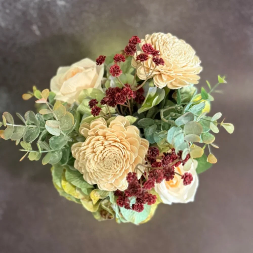 Farmhouse Wood Floral Arrangement in Mason Jar w/ LED Lights – Home Décor